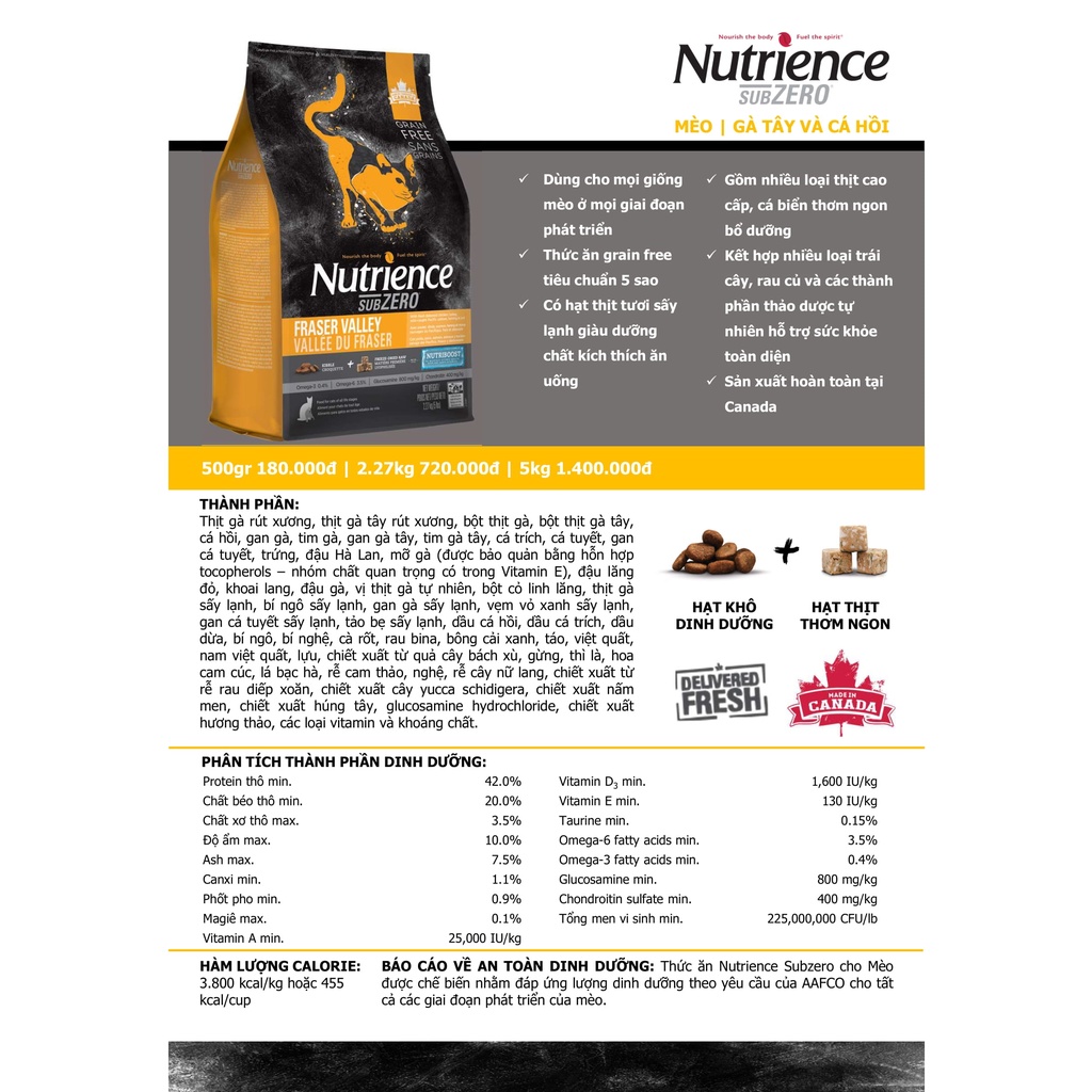 Hạt cho mèo Nutrience Subzero - thức ăn cho mèo Gồm 4 Loại Thịt Gà Tây, Cá Hồi, Rau Củ Quả, Trái Cây
