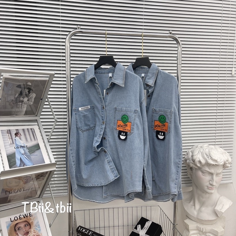 Áo sơmi jean tag cam
