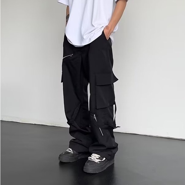 Quần Dài Dáng Suông Rộng Màu Trơn Có Túi Lớn M-3xl Thời Trang Mùa Hè Dành Cho Nam Và Nữ