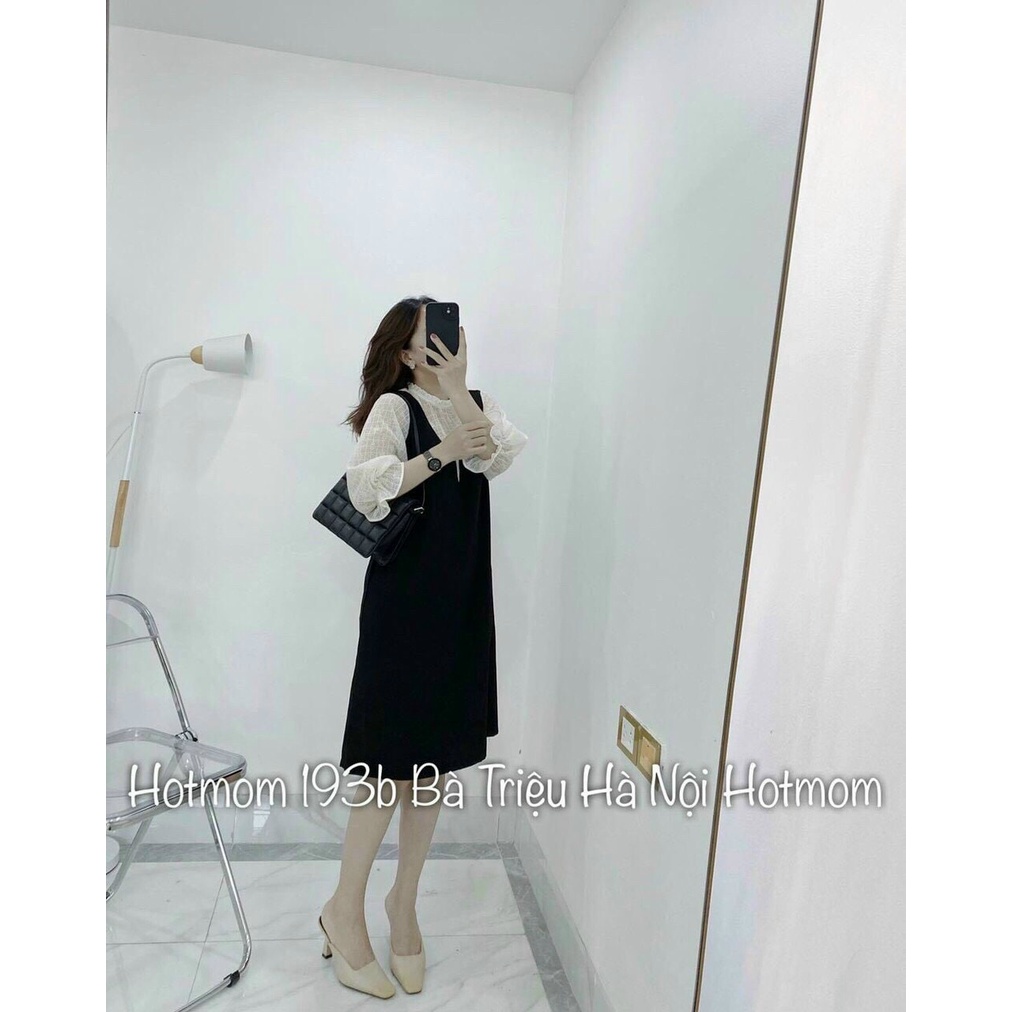 ￼Váy bầu dáng giả yếm với thiết kế đen pha ren xinh xắn dễ thương mặc đi làm đi chơi