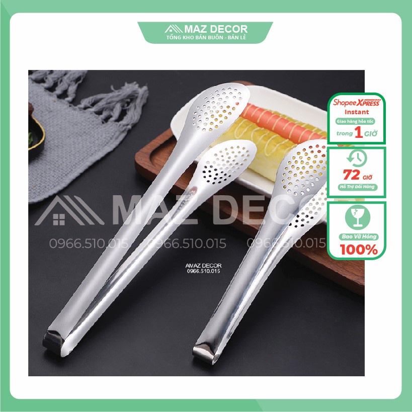 SALE GIÁ SỈ Dụng cụ kẹp inox 304 gắp thức ăn, gắp đá, gắp lỗ ĐẦU TRÒN đồ hấp nóng nướng thực phẩm cao cấp đẹp dày dặn