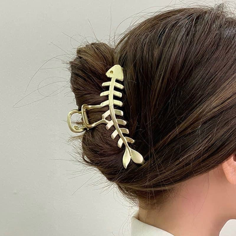 Kẹp Tóc Kim Loại Hình Xương Cá Phong Cách Hàn Quốc