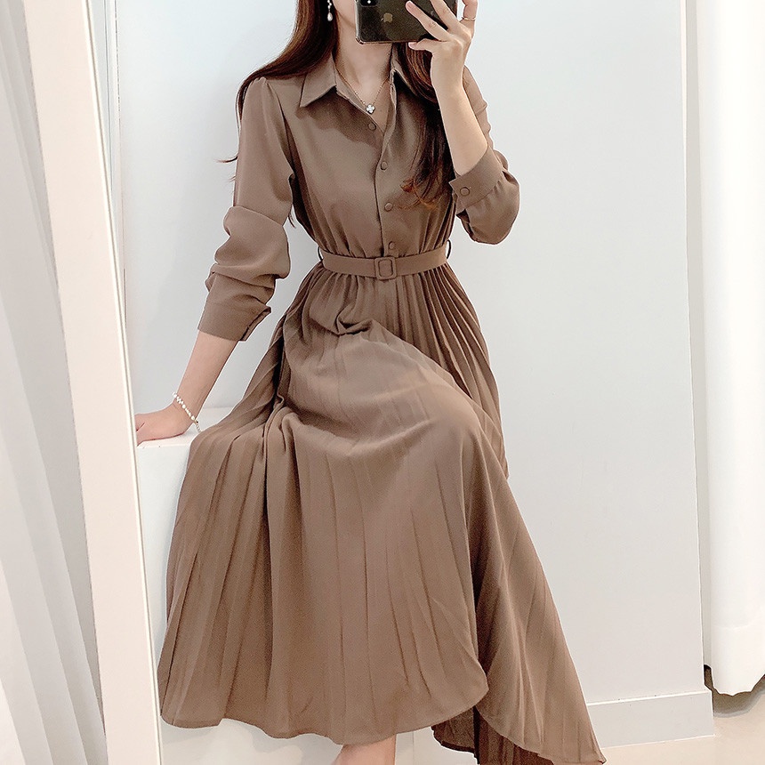 Đầm dài tay kiểu xếp li quyến rũ dễ phối đồ dành cho nữ 46511