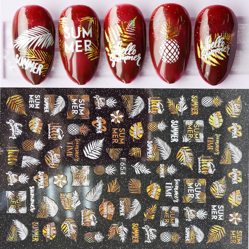 [Hàng mới về] Miếng dán trang trí móng tay phối màu vàng và đen phong cách hawaii