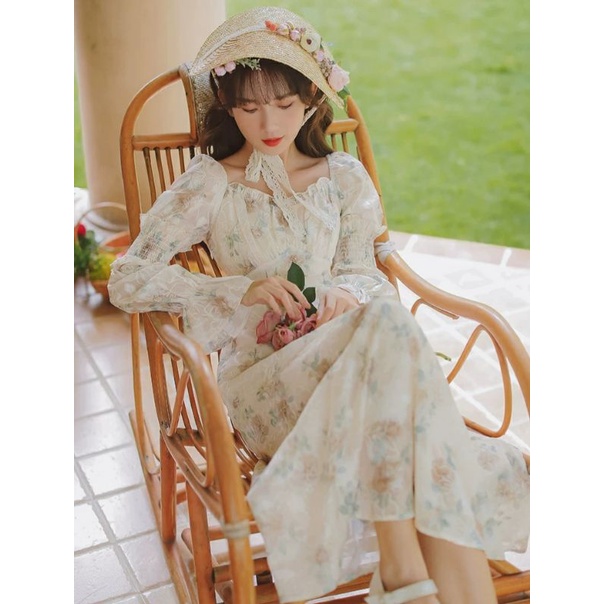 Váy Hoa Nàng Thơ Dáng Dài Xinh Xắn Phong Cách Retro Cổ Điển