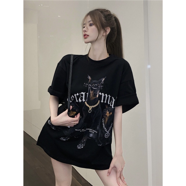 Áo Thun Cotton Ngắn Tay Dáng Rộng In Họa Tiết Retro Thời Trang Mùa Hè Cho Nữ