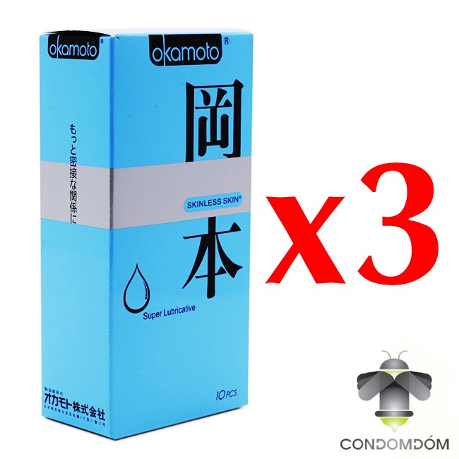 Combo 3 hộp 30 chiếc Bao cao su Okamoto Super Lubricative siêu mỏng nhiều gel hộp 10 chiếc