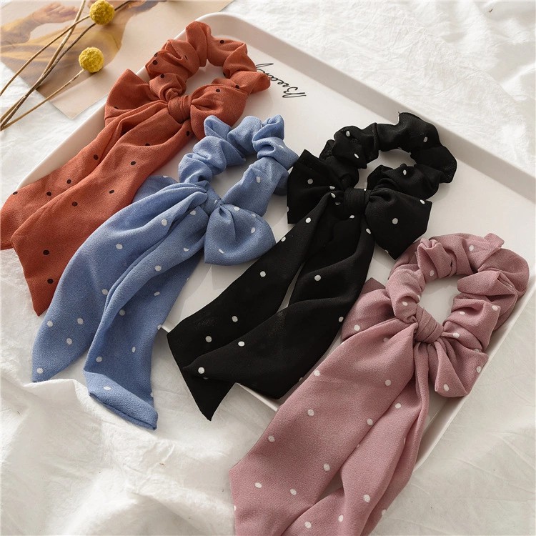 Cột tóc vải Scrunchies nơ dài chiffon - Mã SC034