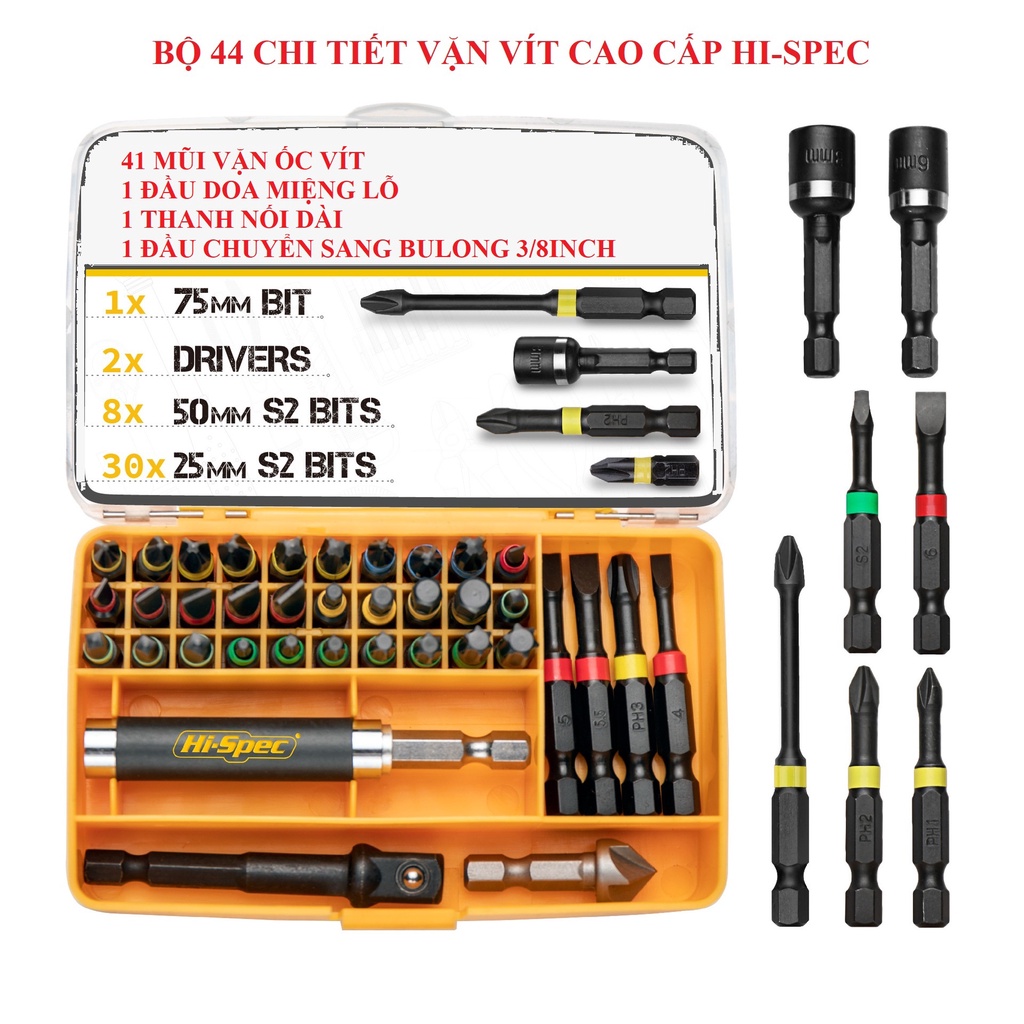 SV Bộ 44 chi tiết vặn vít cao cấp Hi-Spec chuôi lục giác