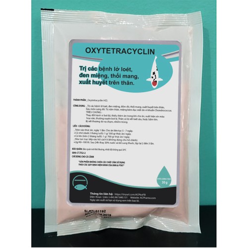 Chữa lở loét, xuất huyết trên thân, nhiễm trùng cho cá cảnh - Oxytetracycline 30g