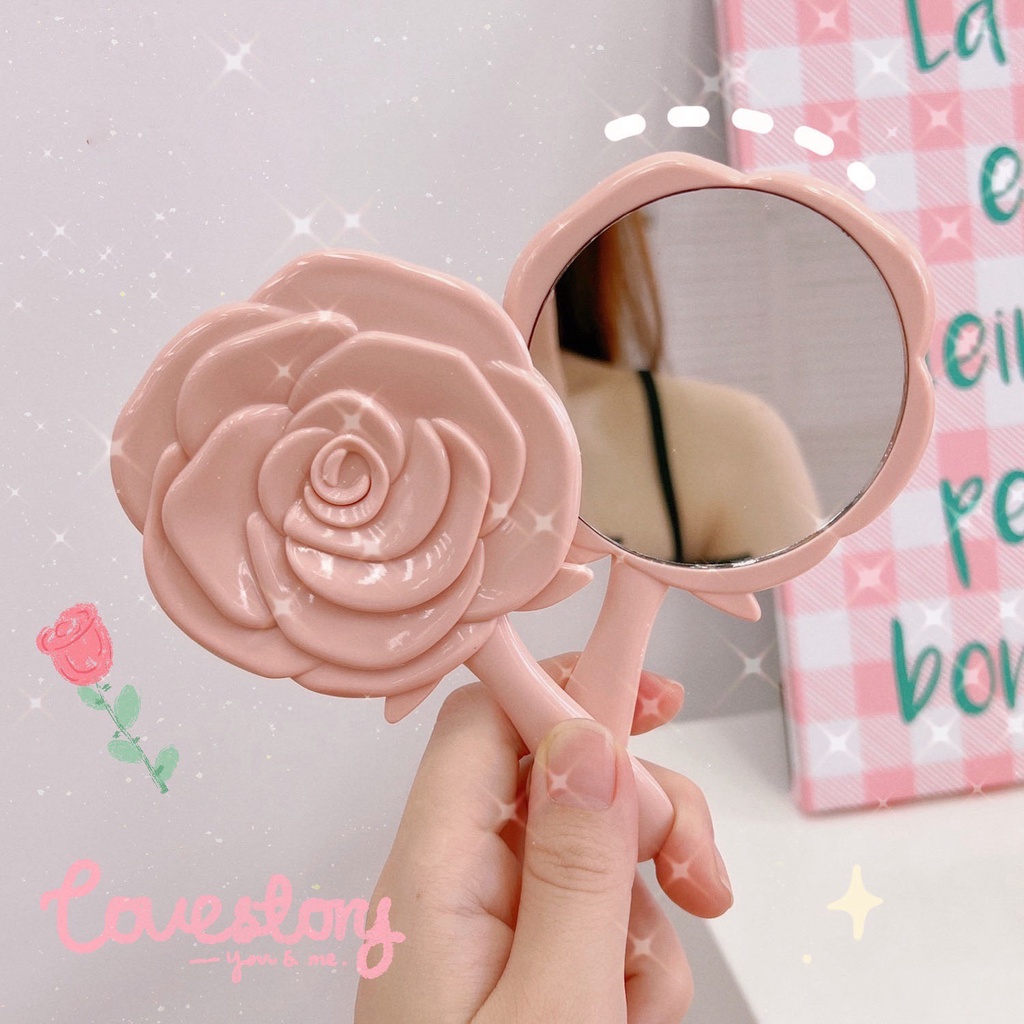 Gương Cầm Tay Hoa Hồng 3D Makeup Rose Hand Mirror