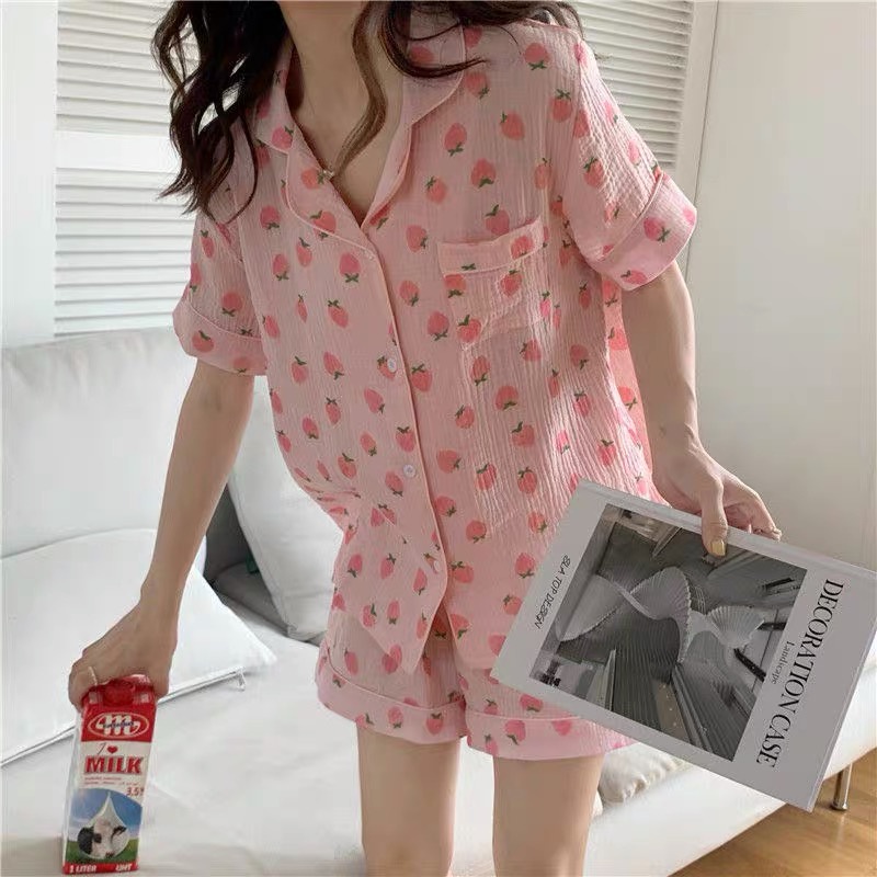 Đồ ngủ pijama bộ mặc nhà nữ cộc tay hàn quốc chất đũi mát dễ thương Lucy Store