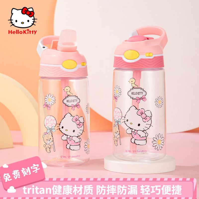 Bình Nước Hello Kitty Có Ống Hút Chống Rò Rỉ Họa Tiết Mèo Kitty Dễ Thương Cho Bé Mẫu Giáo
