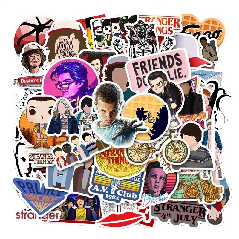 Set 50 Miếng Dán Chống Bụi Chống Nước Hình Phim Stranger Things Mùa 4 Trang Trí Halloween DIY