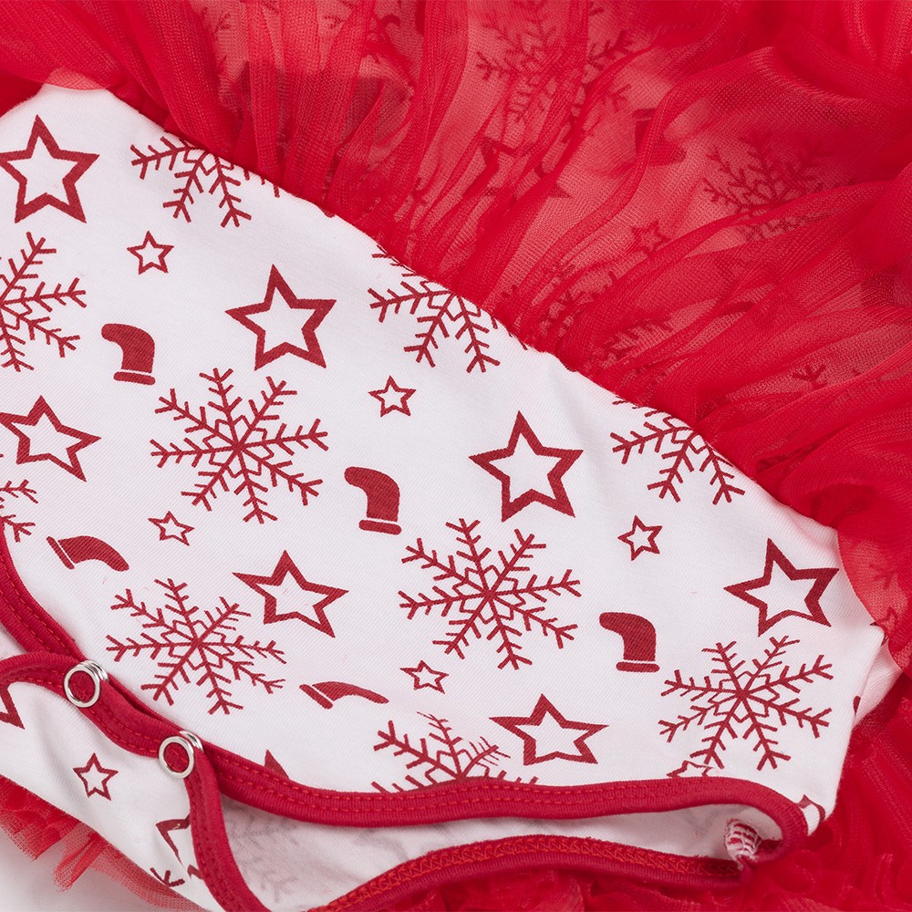 Set áo đầm liền quần họa tiết hoa tuyết Giáng sinh + băng cài đầu cho bé gái sơ sinh