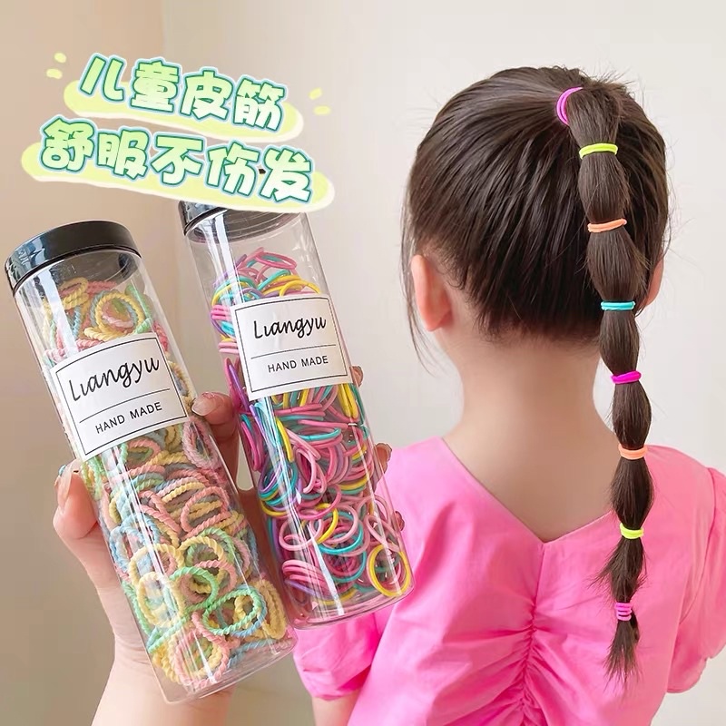 Hộp 300 Dây buộc tóc, chun buộc tóc, cột tóc màu trơn, siêu dễ thương mua càng nhiều càng rẻ