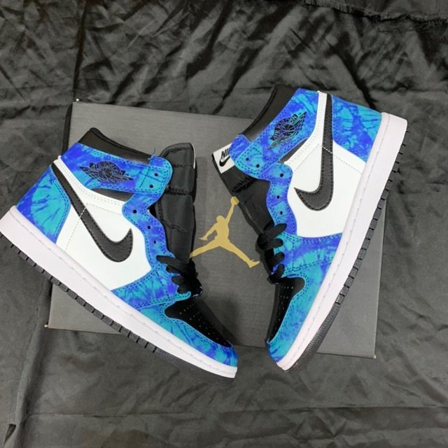 Giày Jordan Cổ Cao Xanh Loang Đậm, Giày Thể Thao JD1 Tie Dye Xanh Nước Biển Hàng Đẹp Đủ Size Nam Nữ