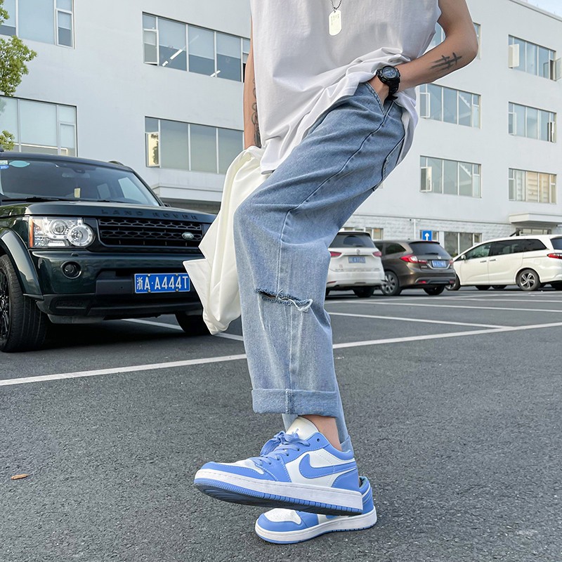 Quần jean Baggy ống xuông rộng nam, quần jean ống rộng 2 rách phong cách hàn quốc | BigBuy360 - bigbuy360.vn