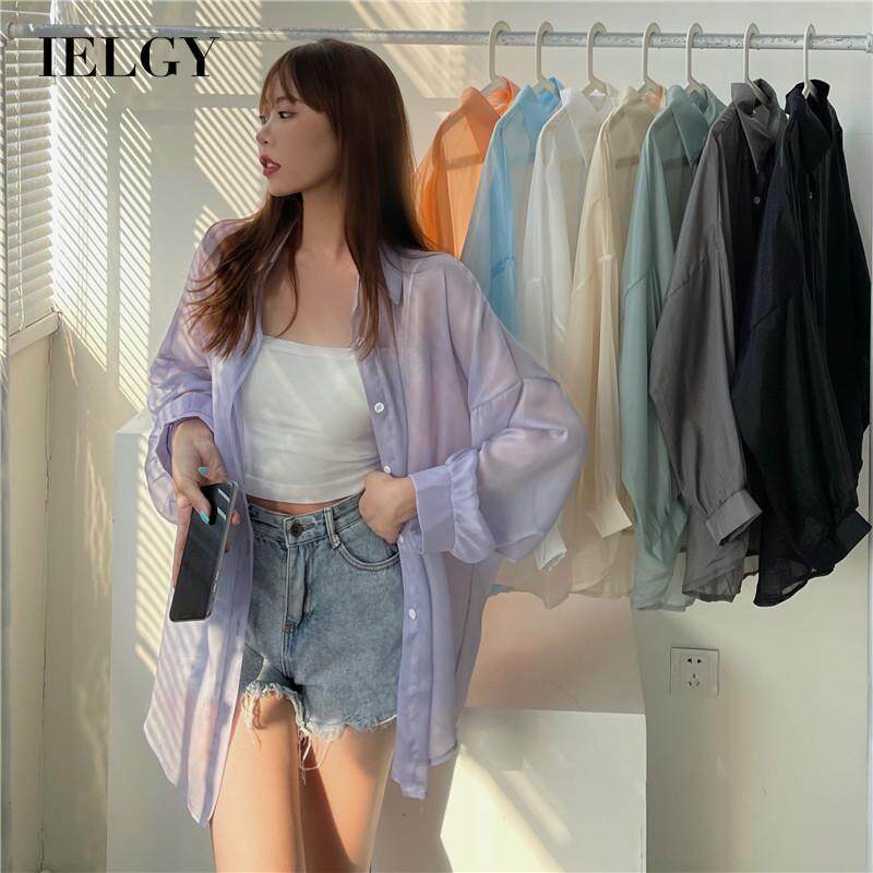 Áo sơ mi IELGY vải mỏng dáng rộng nhiều màu sắc tùy chọn thời trang dành cho nữ