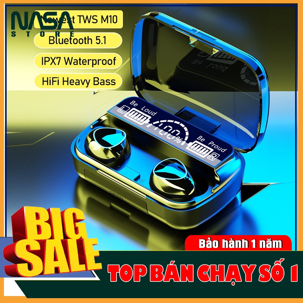Tai Nghe Bluetooth Không Dây Cảm Ứng Chống Nước M10 TWS Bluetooth 5.1 Kiêm Sạc Dự Phòng 3500mAh - BẢO HÀNH ĐỔI MỚI