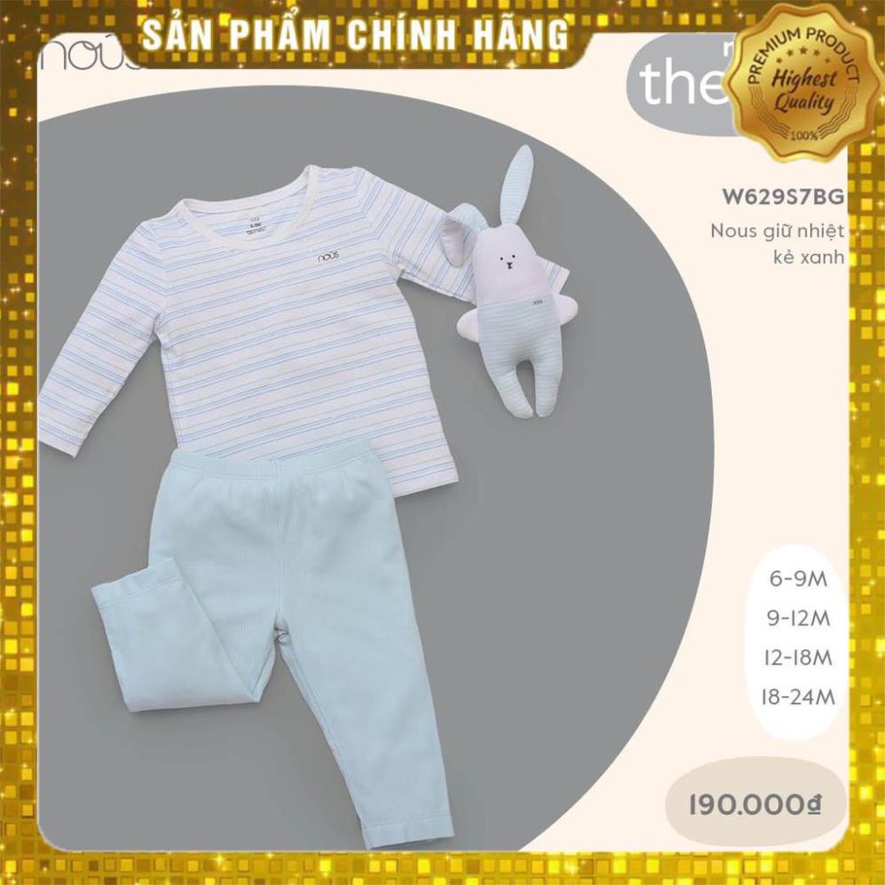 NOUSHANOI -  Bộ Quần Áo Giữ Nhiệt Kẻ Xanh Nous (Size 6M 9M 12M và 18M)