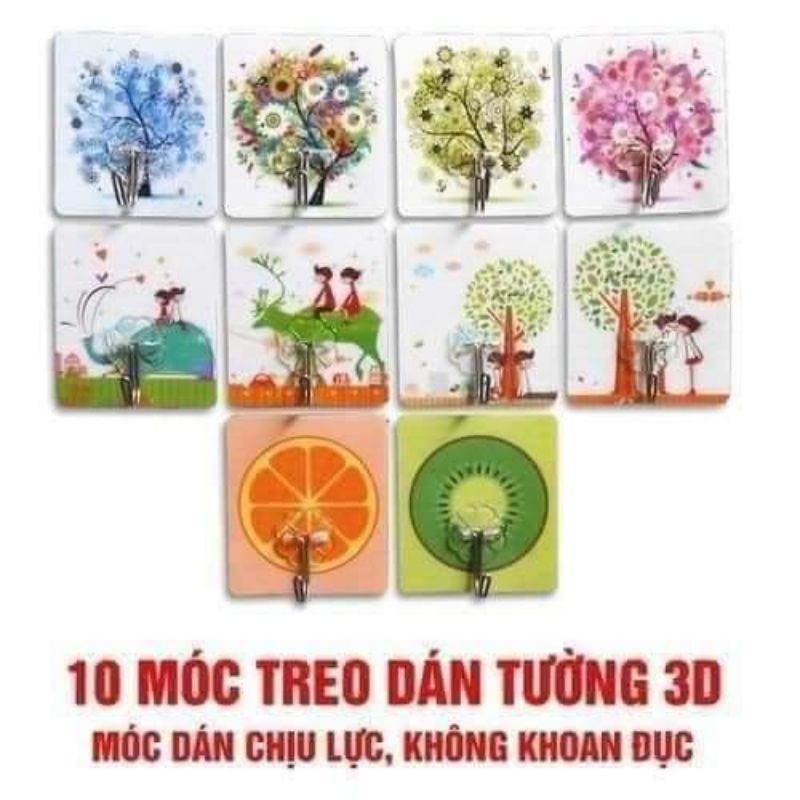 BỘ 10 MÓC DÁN TƯỜNG 3D SIÊU CHỊU LỰC ĐỦ MÀU SẮC