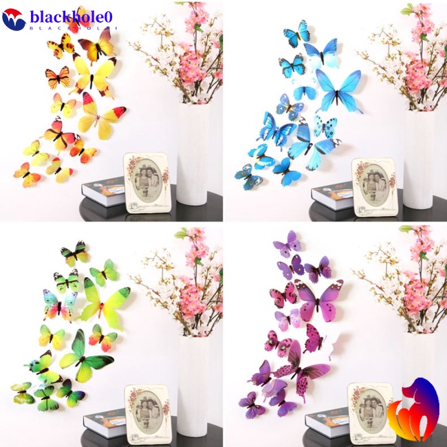 BH 【PYW】12Pcs 3D Wall Stickers Fridge Magnet Butterflies DIY Sticker Home Decor Kids Rooms Wall Decoration