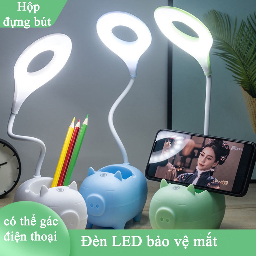 Đèn bàn học có thể uốn cong, cảm ứng chạm 3 mức độ sáng sạc pin tích điện chống cận thị, có hộp bút gác điện thoại