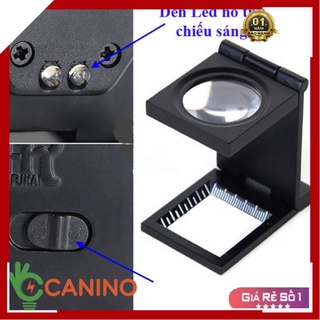 Kính lúp soi vật mẫu Kính lúp mini 10X có thước đo màu đen có đèn chiếu sáng[ bảo hành 12 tháng]