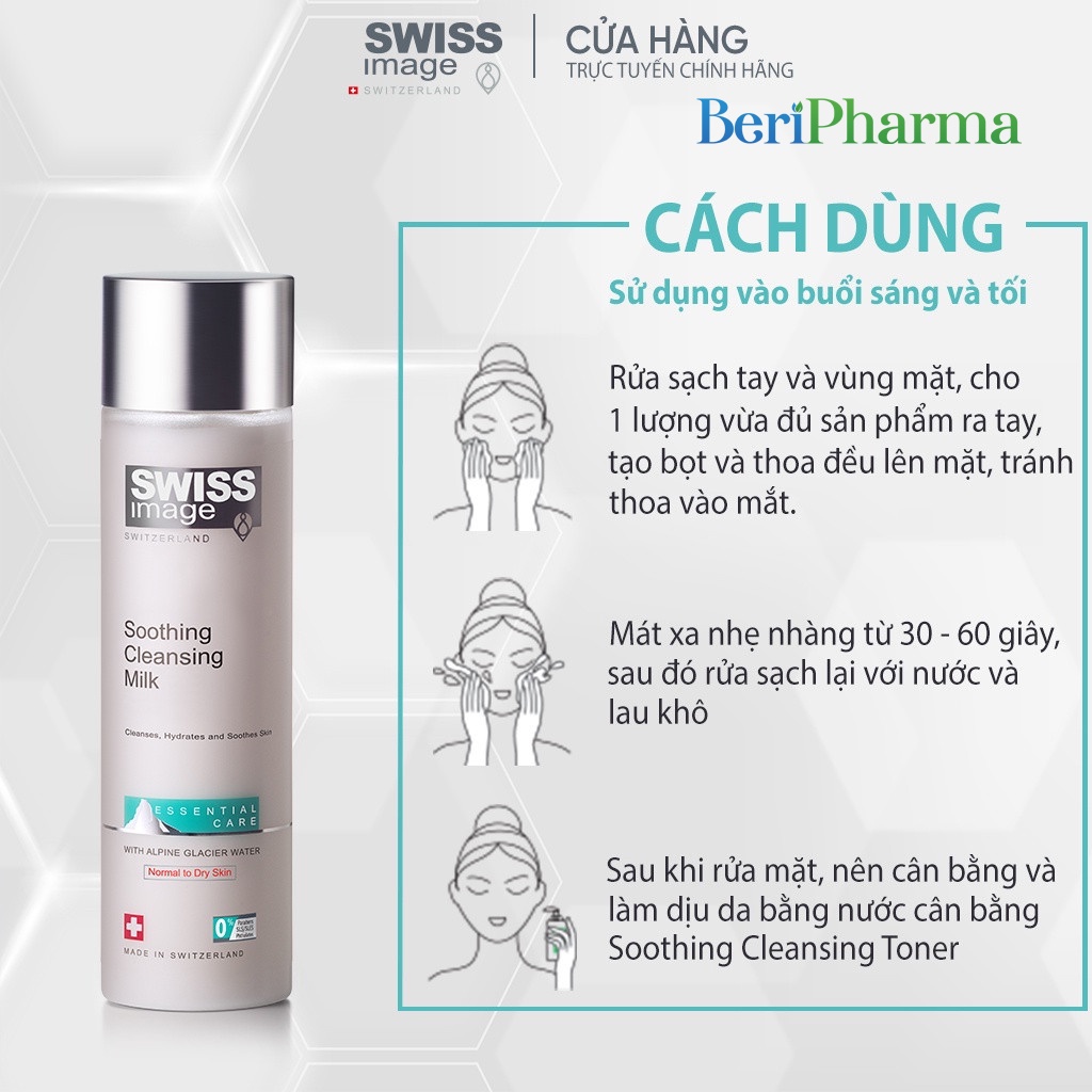 ✅ Swiss Image Sữa Rửa Mặt Làm Sạch Ngăn Mụn Cấp Ẩm Cho Da Thường & Da Khô Soothing Cleansing Milk 200ml