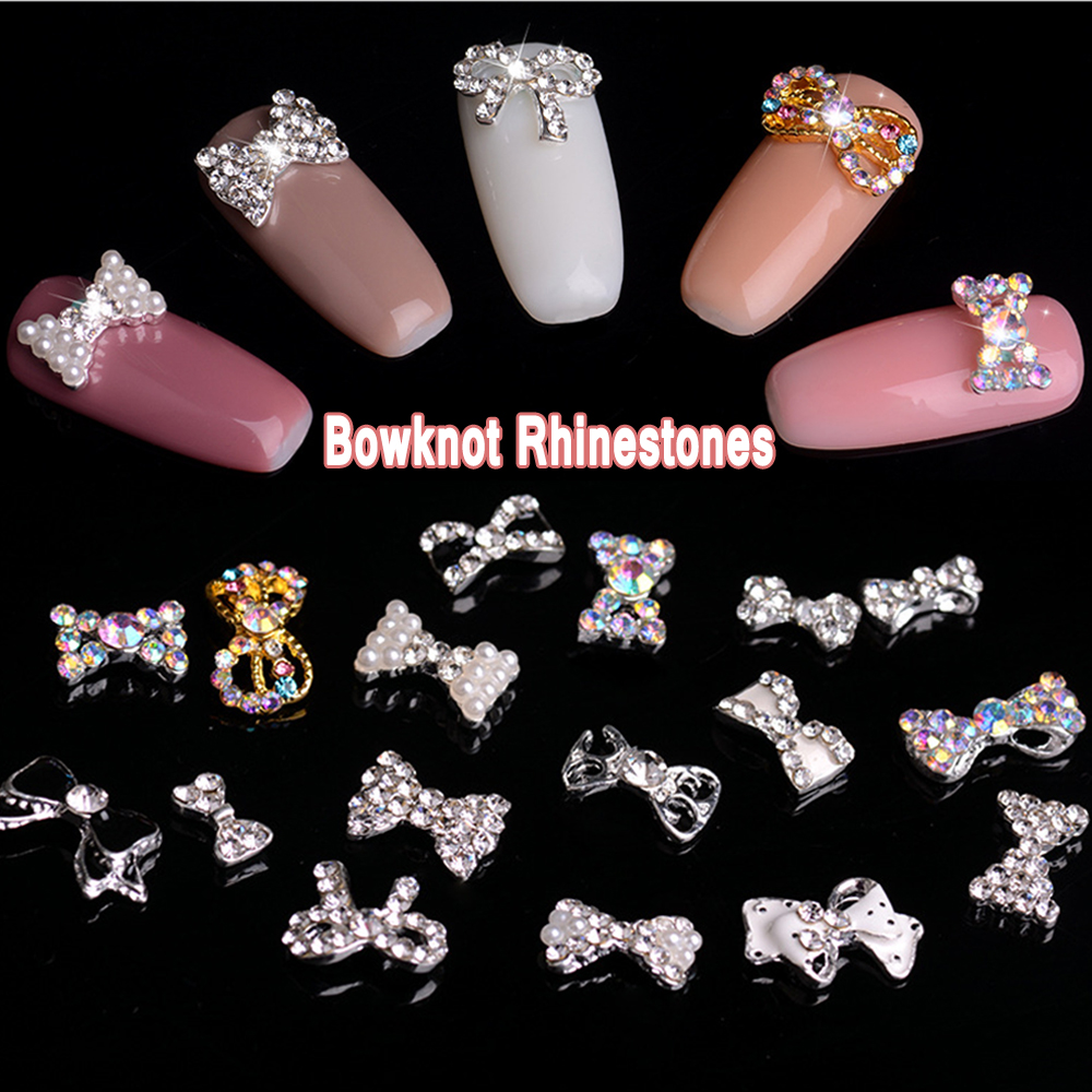 [Hàng mới về] Set 5 phụ kiện trang trí móng tay nghệ thuật DIY hình nơ đính đá nhân tạo 3D thời trang