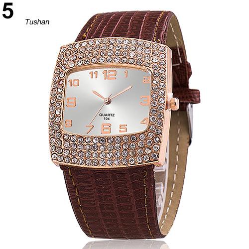 Đồng hồ mặt vuông đính đá phối dây đeo giả da cho nữ | BigBuy360 - bigbuy360.vn