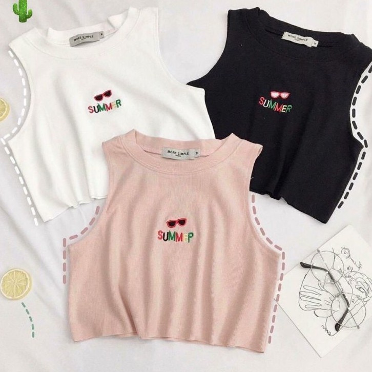 Áo ba lỗ sát nách Croptop thêu chữ SUMMER