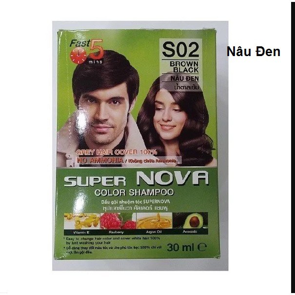 Dầu Gội Nhuộm Tóc Thảo Dược Phủ Bạc Super Nova Màu Đen, Nâu Đồng, Nâu Hạt Dẻ, Nâu Đen