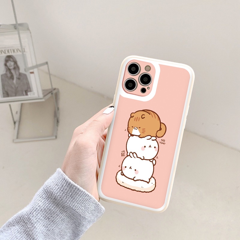 Ốp iphone - Ốp lưng iphone cạnh vuông Mèo thỏ ngồi đệm dành cho ip 6 đến 14promax - ng044