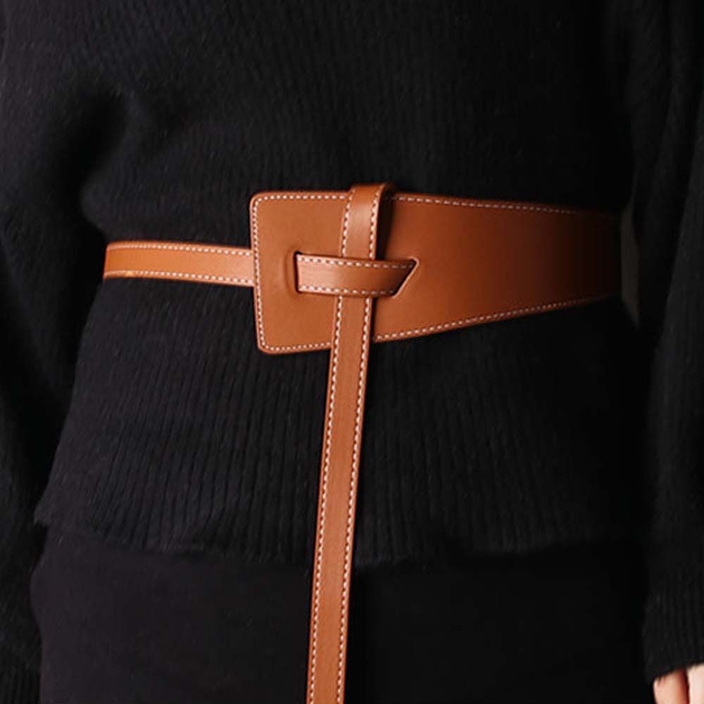 Thắt lưng da PU bản rộng thắt nút phong cách Hàn Quốc cổ điển đơn giản thời trang cho nữ