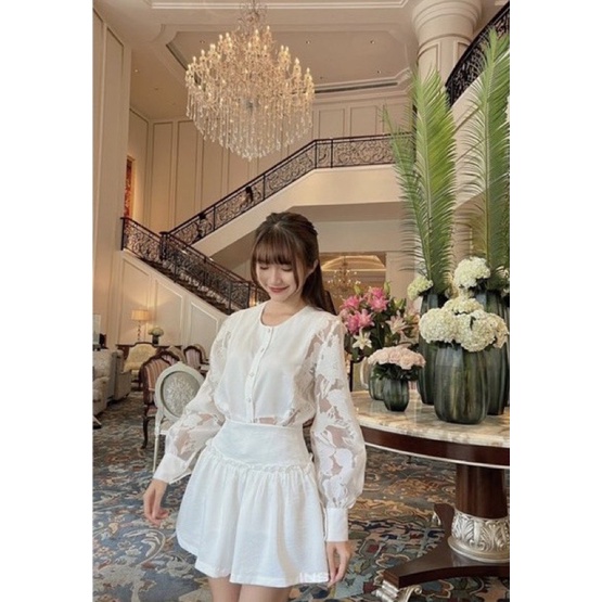 SET ÁO BBD HOA NỔI TAY + CHÂN VÁY VIỀN BÈO