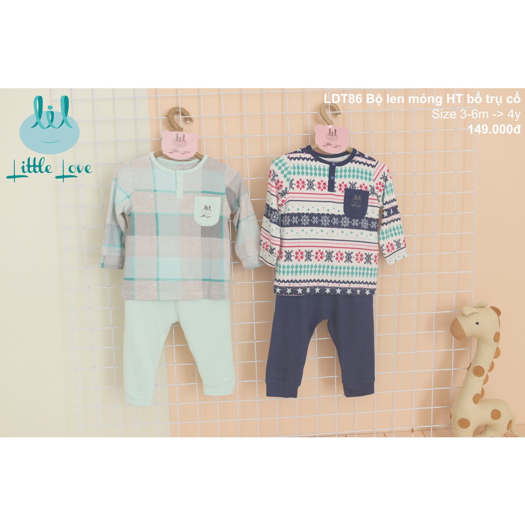 Bộ quần áo dài tay len mỏng họa tiết bổ trụ cho trẻ từ 3m đến 4y little love (LDT86)