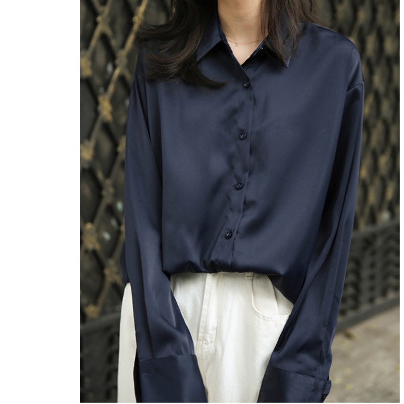 Áo sơ mi chất lụa kiểu tay dài thời trang cao cấp cho nữ