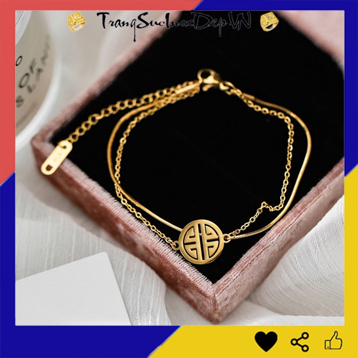 Lắc tay nữ titan 2 tầng chữ phước màu vàng sáng đẹp, bền màu, đem lại may mắn cho người đeo