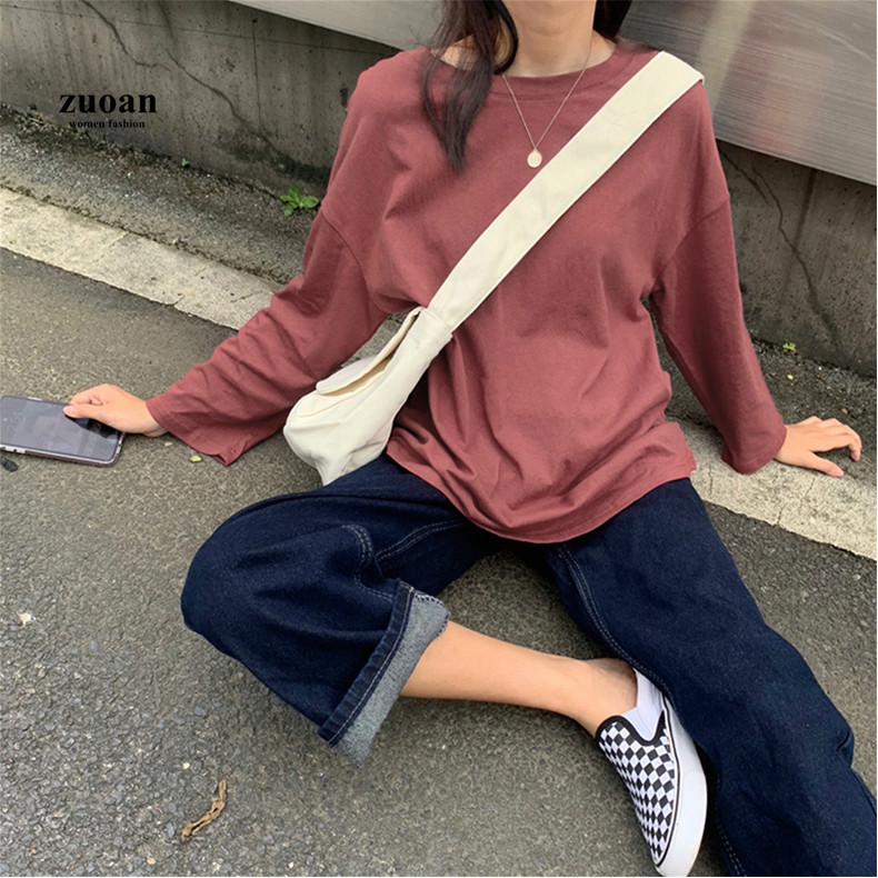 Áo thun nữ SUXI tay dài màu trơn Hàn Quốc