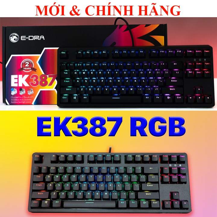 Bàn Phím Cơ E-Dra EK387 2021 Đèn Led Rainbow 6 Màu (HUANO Switch, Chống Nước) - BH 2 Năm