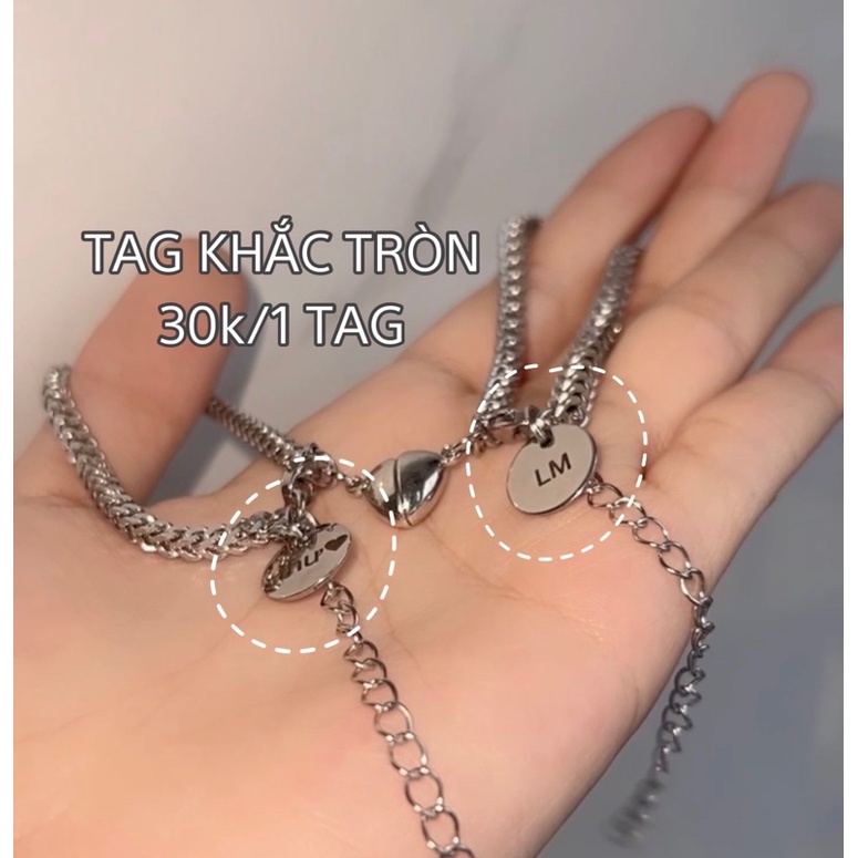 Vòng đôi XÍCH không rỉ nam châm trái tim CÓ KHẮC TÊN