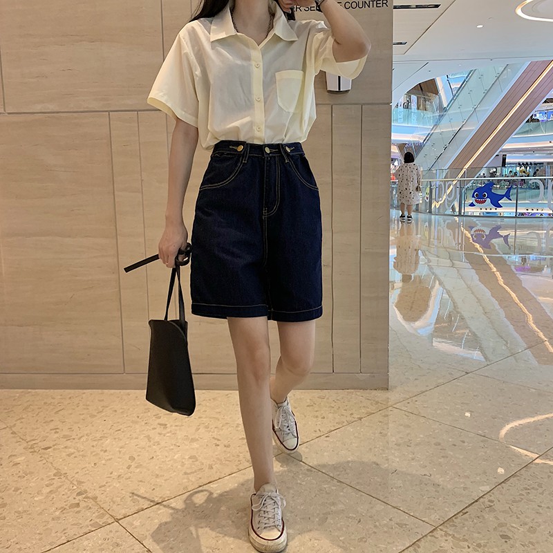 Quần đùi jean xanh than ulzzang 8326