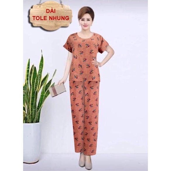 [40-48kg] S1 Đồ Bộ Mặc Nhà, Bộ Dài Trung Niên Tole Nhung Cao Cấp