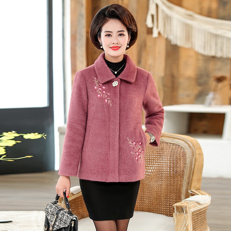 Áo Khoác Len Lông Chồn Ngắn Ấm Áp Thu Đông Cho Phụ Nữ Trung Niên