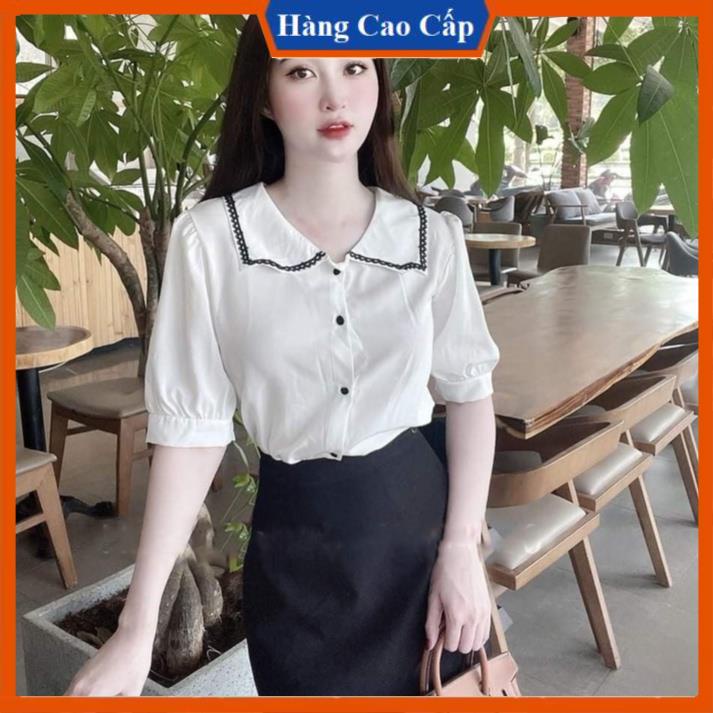 ÁO SƠ MI NỮ NGẮN TAY XINH_24 CHẤT LỤA MỀM MỊN CỔ ÁO VIỀN REN NỔI CỰC XINH AM15