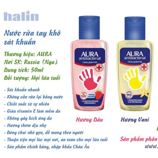 Gel Rưa Tay Khô Diệt Khuẩn AURA 50ml - Hàng Xách Tay Nga