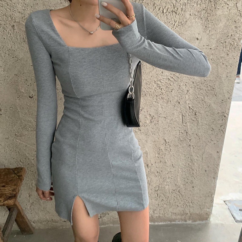 Đầm body cổ vuông Ulzzang