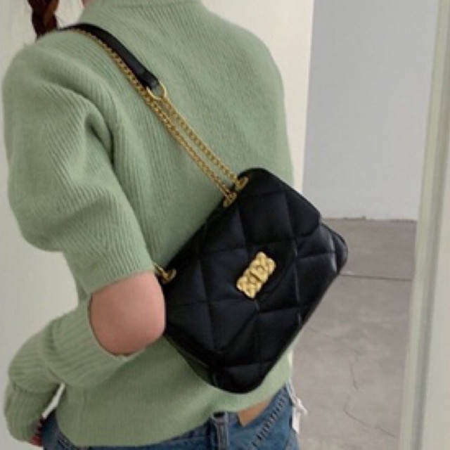 Faya - Túi xách chần ô khóa xoay da mềm sang trọng T1140